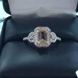 Dainty Pale Pink Morganite & Diamond Ring – 10K White Gold